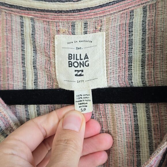 Billabong 100% Cotton Striped Distressed Frayed Loose Fit Classic Button Shirt - Picture 10 of 10